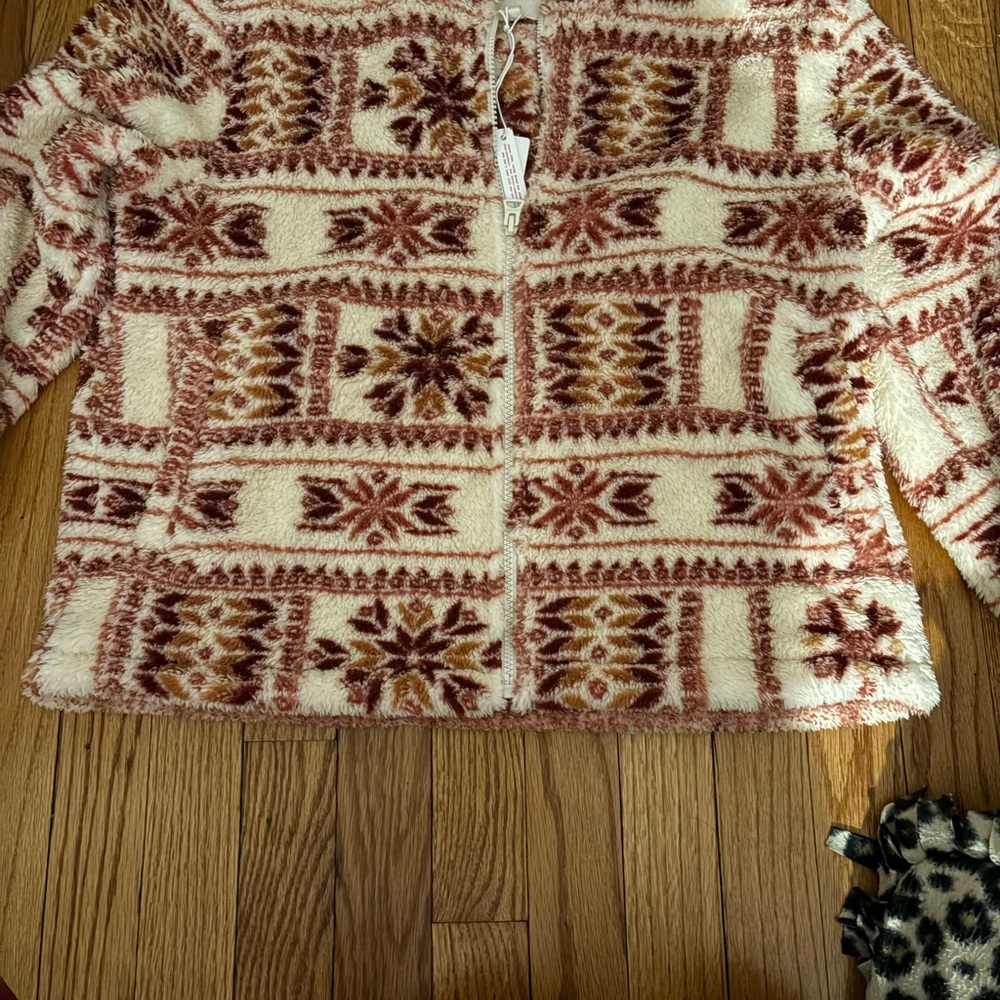 Lucky Brand Textured Fleece Jacket - Cream and Brown